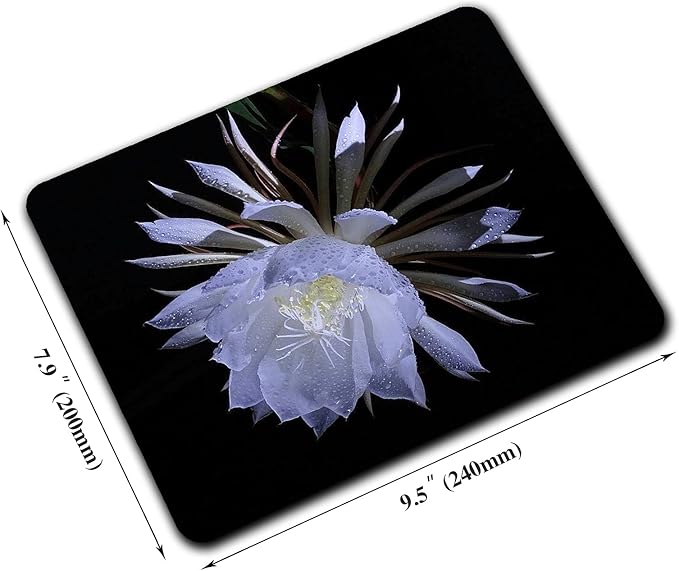 Night Blooming Flower Mouse Pad, Flawless White Flowers Mousepad for Design, Anti-Slip Rubber Base Wireless Mouse Pads for Laptop