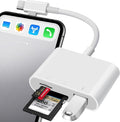 SD Card Reader for iPhone, SD Card Adapter with Lightening & USB C Dual Connectors Plug&Play Supports microSD, SD and USB-A OTG, Portable Trail Camera Memory Reader for iPhone Mac MacBook iPad