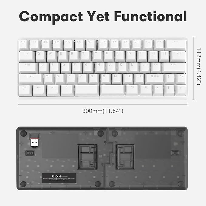 Lite: Wireless Ergonomic Split Mechanical Keyboard Hot Swappable, Compact 60% Layout, PBT Keycaps Programmable for Mac & Windows(Tactile,New Standard Version)