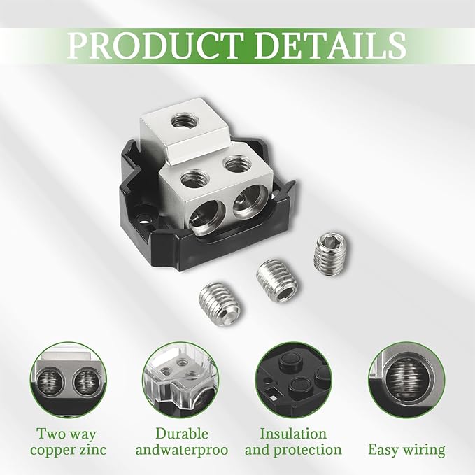 BOJACK 2 Way Power Distribution Connecting Block 1x0/2/4 Gauge Input 2x4/8 Gauge Output Power Distribution Block for Car Amplifier Audio Splitter