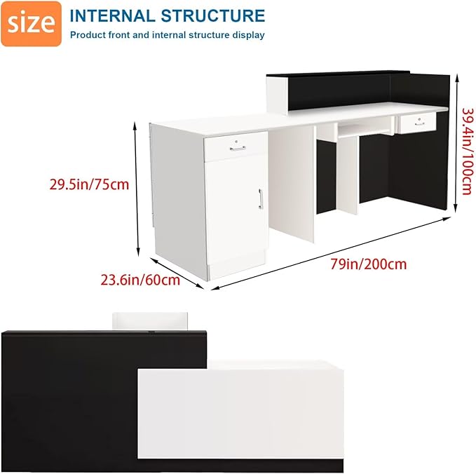 Reception Desk with Counter Modern Checkout Counter with Lockable Drawer Keyboard Tray Receptionist Desk for Office Salon Reception Table M Left 79inch/200cm