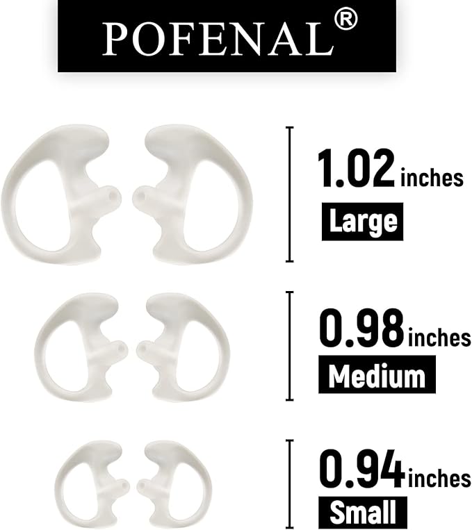 Universal Replacement Insert Silicone Soft Earmold for Baofeng Motorola Kenwood Retevis Midland Two Way Radios Headset (White, 8 Pair, Large_2 Pair; Medium_4 Pair; Small_ 2 Pair)