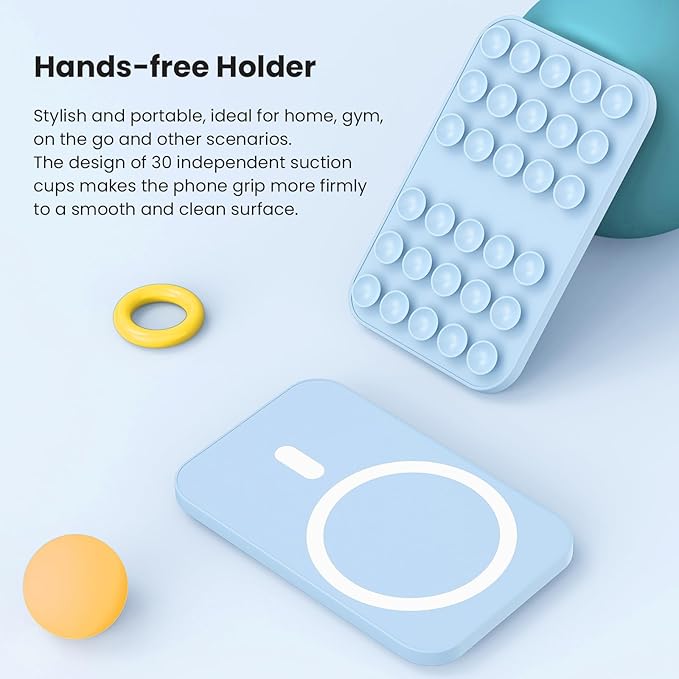 Patented Magnetic Sticky Phone Suction Grip Mount for MagSafe Case,Magnet Silicone Portable Stand Holder for iPhone 16/15/14/13/12 Series and Android, Hands-Free Selfies and Videos,Baby Blue