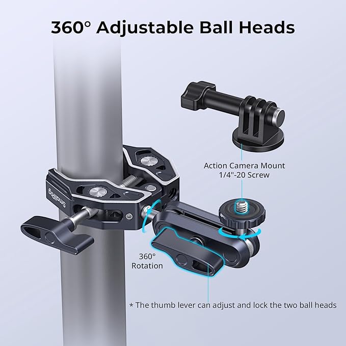 SMALLRIG Camera Mount Clamp 2-Pack, Ballhead Magic Arm with Adapter for GoPro, Camera Monitor Mount, Super Clamp for DSLR/Stabilizer - 5529