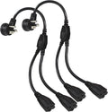 Power Extension Cord Y Splitter - 1FT Right Angled Type Flat Plug NEMA 5-15P 1 to 2 Way Outlet NEMA 5-15R SJT 16AWG 3 Prong Low Profile Black AC Power Cable Wire Extender for Home Office (2-Pack)