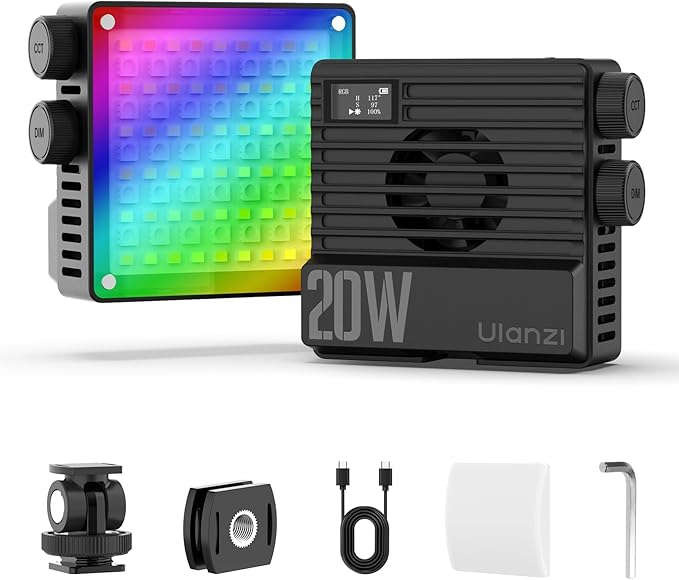 ULANZI LE20 RGB Video Light, 20W Pocket Camera Light, 2500-9000K CRI 95+ 20 Scene 360° Full Color Portable Photography Video Lighting Mini LED Fill Light for YouTube, TikTok, 5000mAh Rechargeable