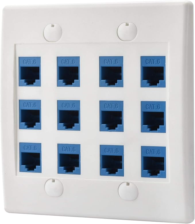 Cat6 Keystone Ethernet Wall Plate Female to Female - White (12 Port)