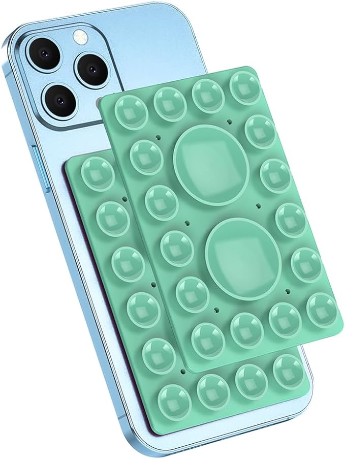 Silicone Suction Phone Holder Mount,Silicon Adhesive Phone Accessory for iPhone and Android, Hands-Free Mirror Shower Phone Holder,TikTok Videos and Selfies (Green, Single Sided)