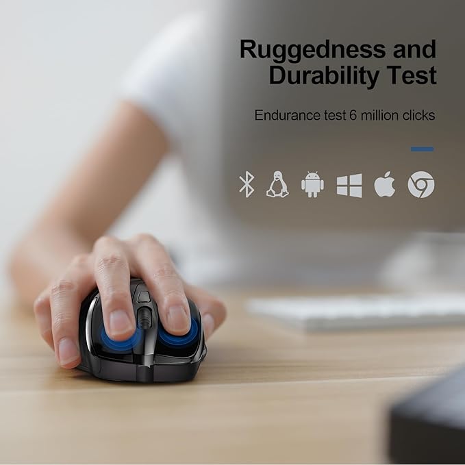 TECKNET Wireless Mouse (2.4G & BT5.0/3.0) Silent 4800 DPI Computer USB A & Bluetooth Mouse 6 Buttons, Wide Compatibility - Black