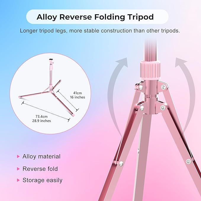 Aureday 14'' Pink Selfie Ring Light with 62'' Tripod Stand and Phone Holder, Dimmable LED Phone Ringlight for Makeup/Video Recording/Photography, Circle Lighting for Cell Phones&Lightweight Cameras