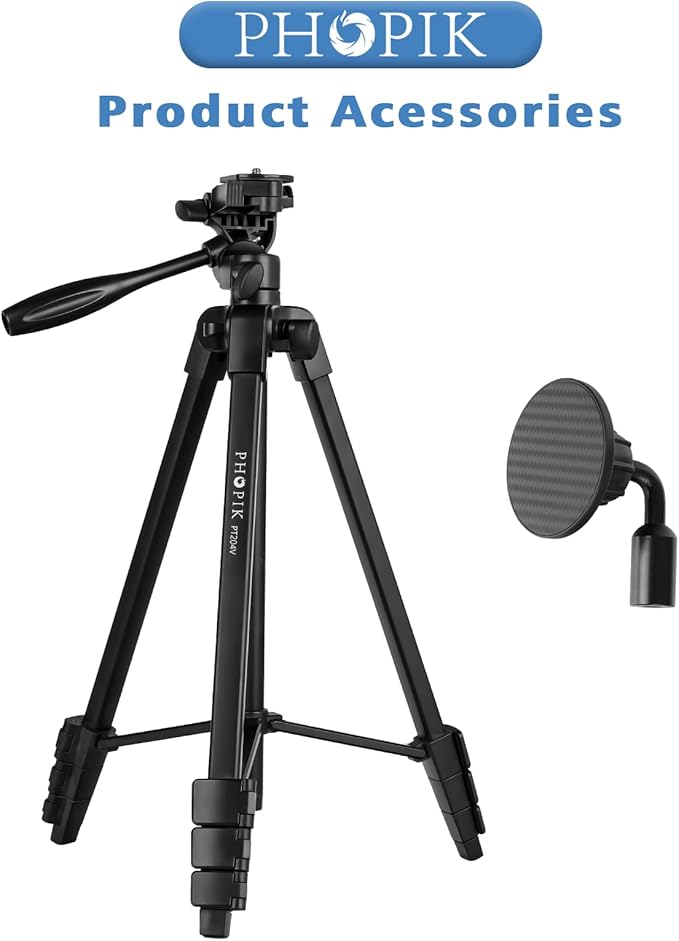 55" Phone Tripod, PHOPIK Aluminum Extendable Tripod Stand with Shutter, Carrying Bag, Compatible with iPhone/Android/Sport Camera&Insta 360 x5 Perfect for Video Recording/Selfies/Live Stream/Vlogging