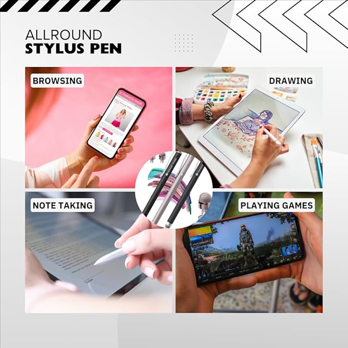 The Friendly Swede Mesh Tip Stylus Pen for Touchscreen — 3-Pack Micro-Knit Capacitive Stylus Pen for iPad & iPhone with 3 Replaceable Fiber Tips, Elastic Lanyards & Screen Cleaning Cloth