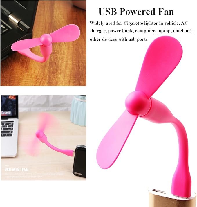Mini USB Fan, Portable Pocket Fan USB-A Powered Little Cooler, Quiet Operation, for Home Office Car Outdoor Travel- 4 Pack (Pink)