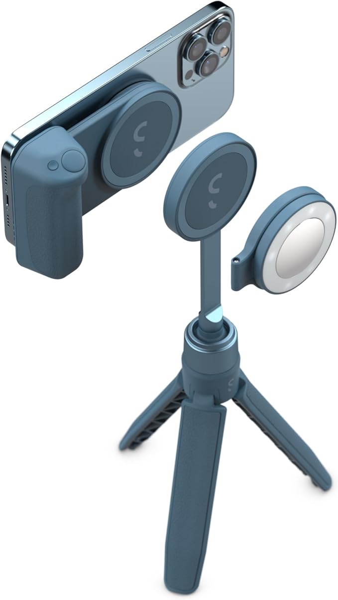 ShiftCam SnapGrip Creator Kit for Content Creators – Includes SnapGrip, SnapLight, Tripod SnapPod – Vlogging Kit for iPhone & Android – Magnetic Mount | Blue Jay