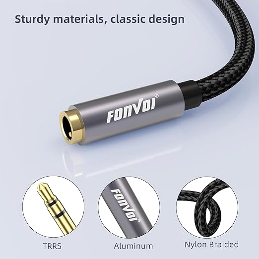 FONVOi15FT 3.5mm Aux Jack Audio Extension Cable,Male to Female,TRS Headphone Extension Cable Compatible with Heaphone, MP3 Players iPhone iPad Tablets Media Player