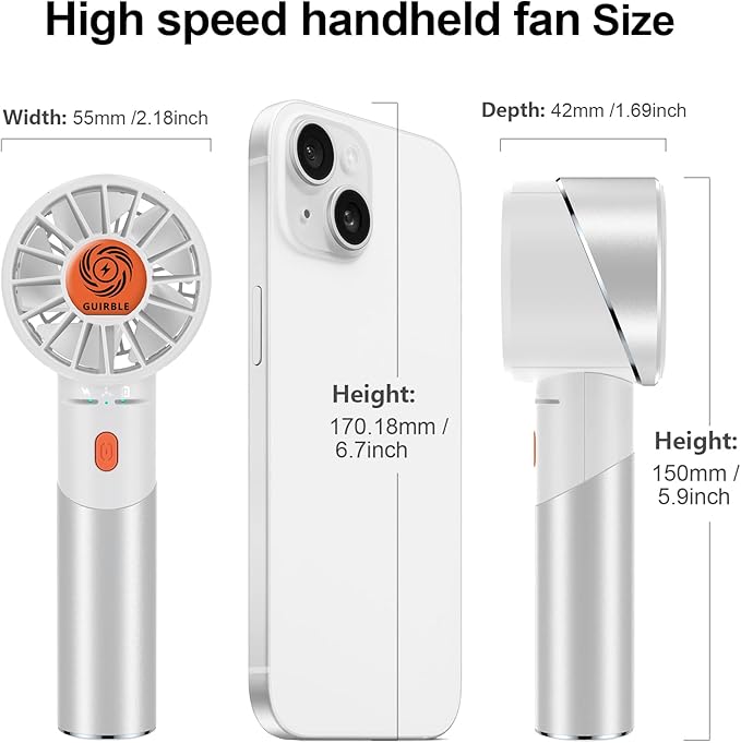Handheld Fan,Portable Turbo Fan,Powerful Personal Fan(7000rpm High-Speed Motor,Battery Work 3-16 H),USB Rechargeable Mini Handheld Fan for Travel/Outdoor/Gift/Makeup (Silver White)