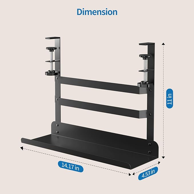 YECAYE Under Desk Cable Management Tray, All-Metal Clamp-Mount Cable Management Organizer Tray, Computer Cord Organizer Rack, Standing Desk Wire Organization for Office and Home, Black