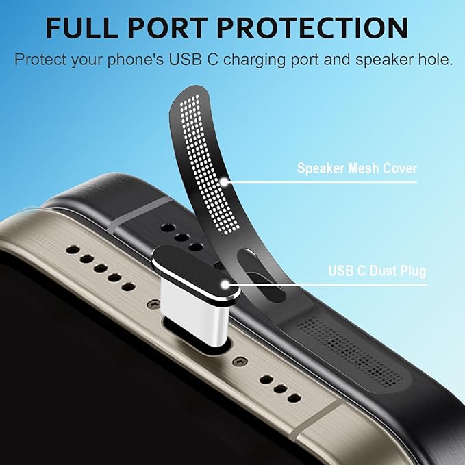 USB C Dust Plug, 10 Pack USB C Port Cover, Phone Speaker Dust Cover and Type C Charging Port Plug Protector Cover for iPhone 15/ iPhone 16/16 Pro/16 Pro Max, iPhone 17