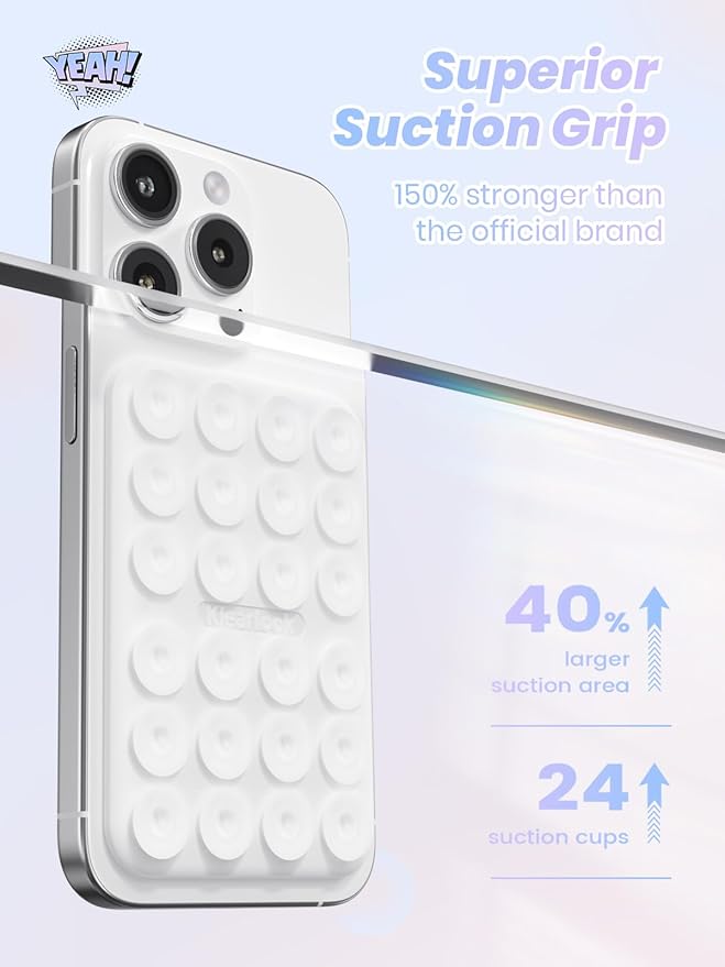 Klearlook Magnetic Suction Phone Mount for MagSafe Case, Removable Sticky Phone Grip Holder for Hands-Free Makeup/Selfie/Live Streaming/Vlog for TikTok & Instagram Influencer/Creator, Classic White