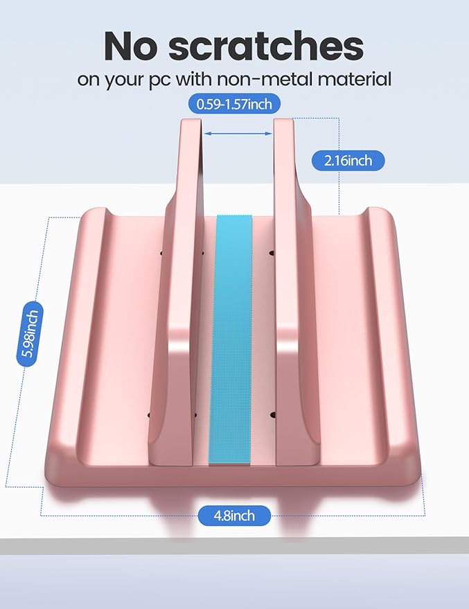 Vaydeer Vertical Laptop Stand Holder Plastic Adjustable Desktop Notebook Dock Space-Saving 3 in 1 for All MacBook Pro Air, Mac, HP, Dell, Microsoft Surface, Lenovo, up to 17.3 inches (Pink)