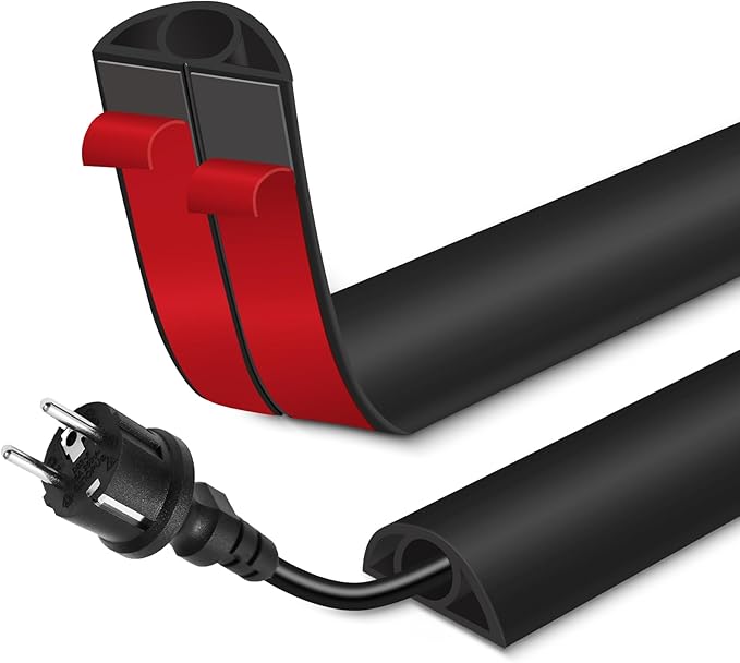 Floor Cord Cover for Wires on Floor Self Adhesive Cord Hider Floor Cable Management Wire Covers for Cords Protector Prevent Cable Trips Cord Cavity W 0.32" x H 0.32", Black, 20Ft