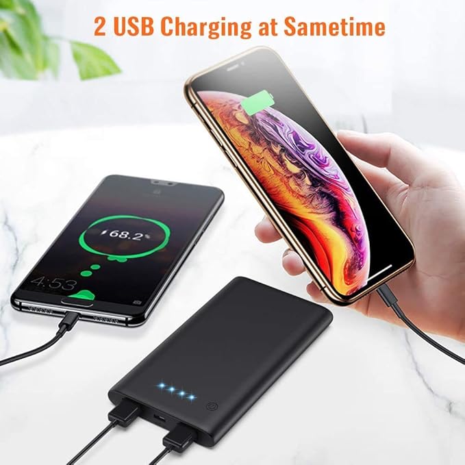 AONIMI [2 Pack] Portable Charger Power Bank 10000mAh,Ultra Slim Portable Phone Charger with Dual USB Outputs,Backup External Battery Pack Compatible with iPhone 15/14/13/12,Samsung etc-Black+Black
