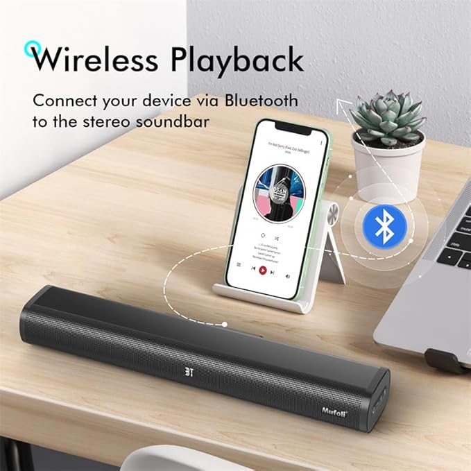 Sound Bars for TV with Subwoofer 2.1 CH 120W Soundbar for TV, for PC, Gaming, Surround Sound System TV Sound Bar Speakers, Home Theater with Bluetooth, HDMI, AUX, USB, Opt Connection, 16 Inch, MF604S