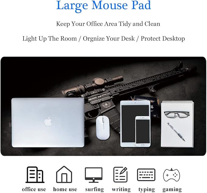 RTGGSEL 31.5x11.8 Inch Non-Slip Long Extended Large Gaming Mouse Pad with Stitched Edges XL Laptops Keyboard Mouse Mat (Black Gun)