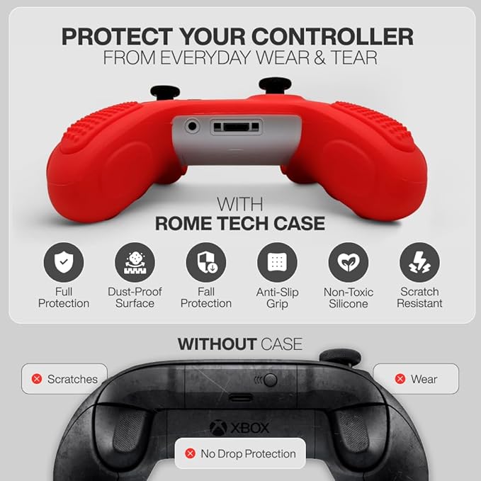for Xbox Controller Series X/S (2024/2023) Silicone Protective Cover, Soft Skin Xbox Controller Accessories, Anti-Slip Cover with 2 Joystick Caps (Red)