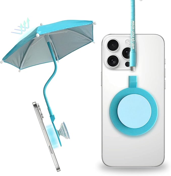 3 in 1 Magnetic Umbrella Sunshade Collapsible Expandable Phone Grip & Stand - Elegant Magsafe Compatible Phone Holder for Secure Grip and Hands-Free Viewing (Sky Blue)
