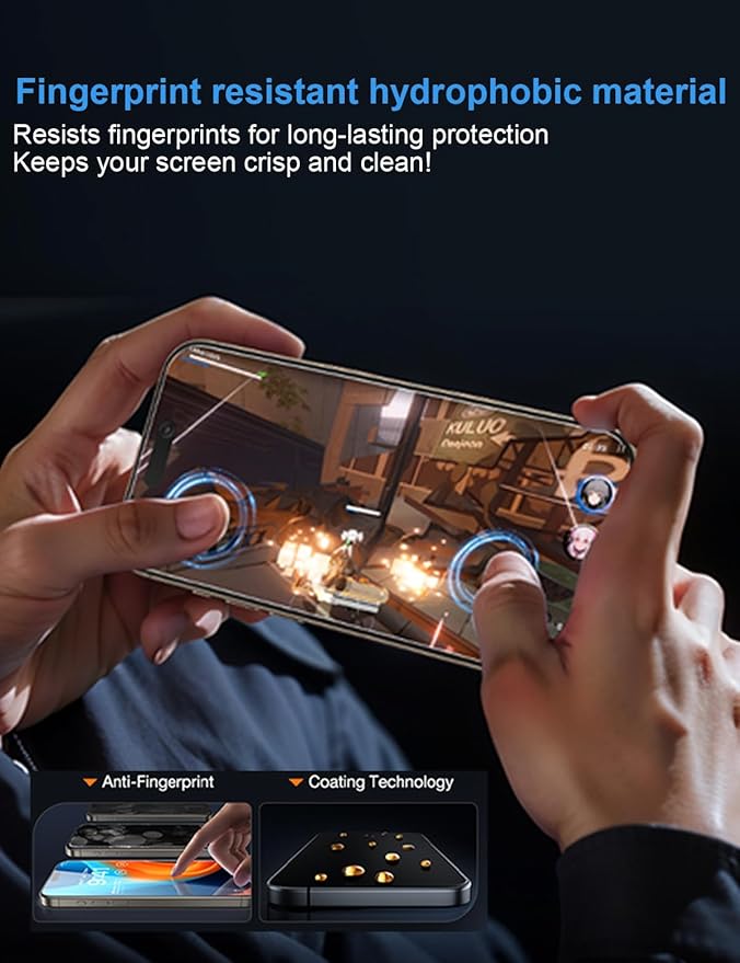 OneFish for iPhone 16 Pro Max Privacy Screen Protector, 4-Way 360° Anti-Spy Tempered Glass, 9H Hardness, HD Clear Anti-Fingerprint 3D Curved Edges, Case-Friendly & Easy Installation [2 Pack]