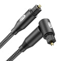 EMK 90 Degree Right Angle Optical Audio Cable [22ft/7M] - 360° Rotatable Digital Toslink SPDIF Cable for Soundbar to TV, Home Theater - Black Fiber Optic Cable with Angled Connector