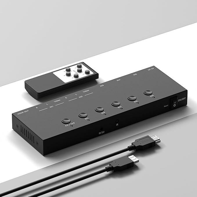 Y.D.F 3 Way HDMI 2.0 Switcher + 2 RCA to HDMI Converter(2 in 1) 2 Way AV Composite CVBS Switch to HDMI Adapter Support 4:3/16:9 Switching for N64 NGC Wii Xbox PS2/3/4/5 Xbox Series/ONE Switch