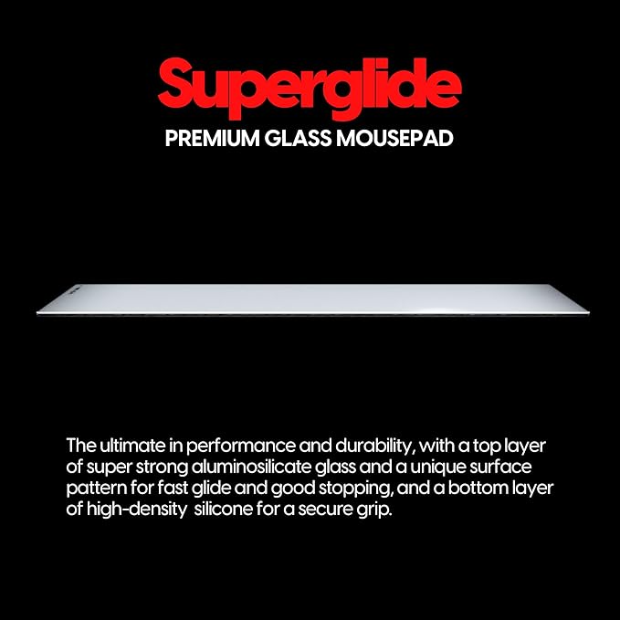 Pulsar - Superglide Premium Glass Mouse Pad XXL ALUMINO-Silicate Glass Surface Anti-Slip Fully Molded high-Density Silicone Rubber 38.5in x 16.5in (XXL, White)