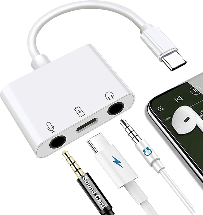 USB C to Microphone Adapter for Live-Streaming Type C to Microphone & 3.5mm Headphone Adapter with Charging Port USB C Audio & MIC Splitter Compatible for iPhone 15/16/iPad Pro/Galaxy 24 23/Pixel 9 8