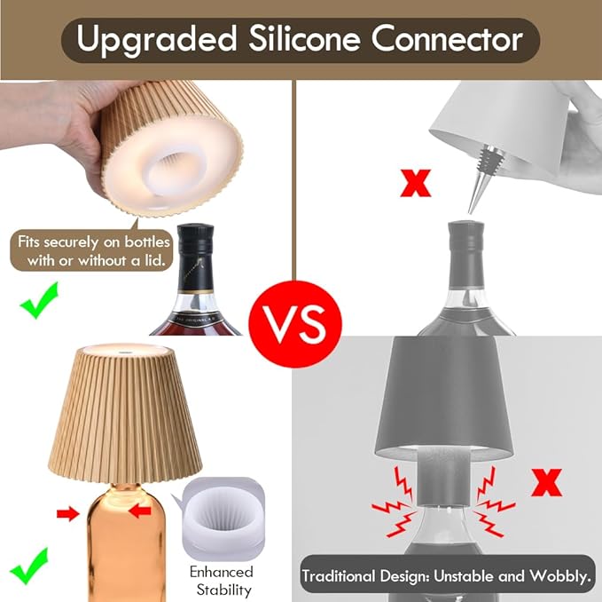 WILIT Wireless Bottle Lamp Shades for Table Lamps, 3 Level Brightness Bar Lights for Home Bar, Rechargeable Cordless Lamp for Bedroom Bar&Restaurant, Modern Wine Bottle Light, Gifts for Women