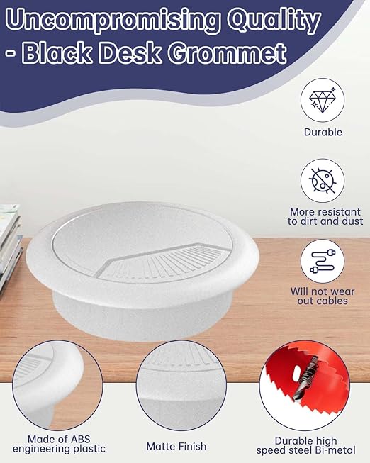 Desk Grommet 2-3/8 inch (60mm) 10 Pieces - White Desk Cable Grommet Desk Cable Hole Covers with Hole Saw for TV, Office, Wires Through Countertop and Home Table