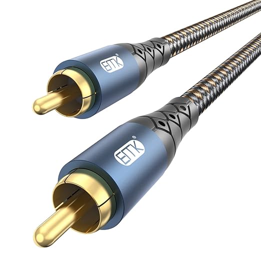 EMK Subwoofer Cable RCA to RCA Audio Cable 24K Gold-Plated Nylon Braided Double Shielded Digital Analogue Supports Amplifiers,Home Theater,Hi-Fi Systems,Subwoofer(6.6ft/2m)