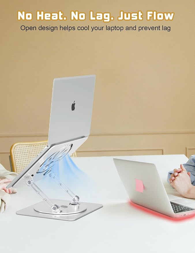 Adjustable Laptop Stand for Desk-360° Rotating Foldable Laptop Holder Ergonomic Laptop Riser for MacBook Pro/Air Dell HP Lenovo Notebook up to 16",Silver