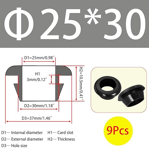 Qrity 9 PCS Rubber Grommets Cable Railing, Car Grommet, Cable Railing Protective Sleeves for Metal Posts, ID 25mm Mount Dia 30mm