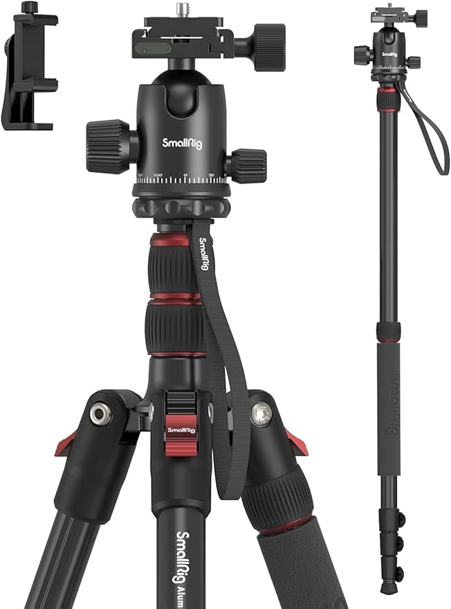 SmallRig CT-20 Camera Tripod, 78.7" Foldable Aluminum Tripod & Monopod, 360°Ball Head Detachable, Payload 33lb (200cm/78.7")