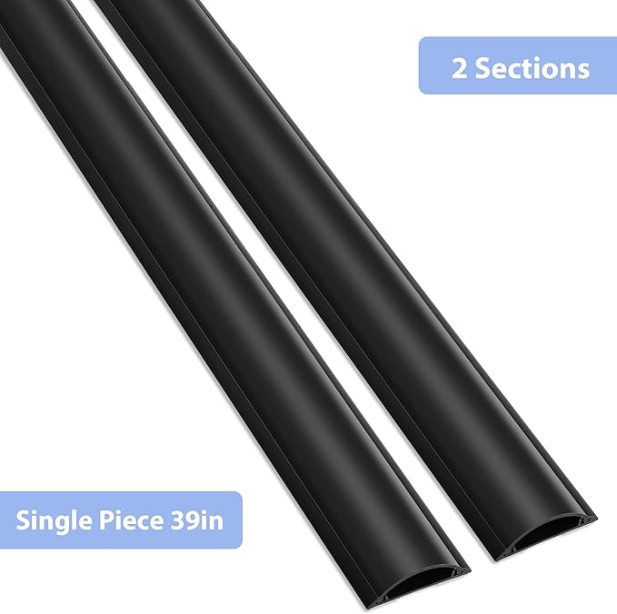 Cord Cover Floor 6.6ft (2 x L3.3ft), Large Capacity Floor Cable Cover, Hard PVC Cord Hider, Wire Cable Management Raceway, Black, Cord Cavity - 1.8"(W) x 0.6"(H)