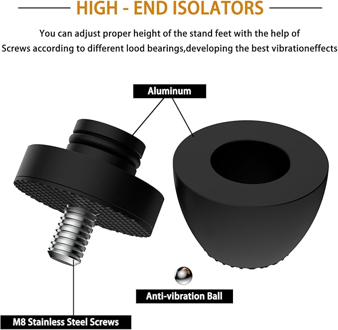 Audiocrast 4X HiFi Speaker Spikes Stand Feet Pads 30x33mm Isolation Feet, Aluminum Speaker Shock Absorber for Subwoofer Amp Turntables DAC