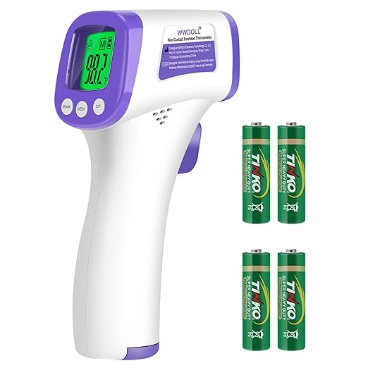 WWDOLL Thermometer for Adults Forehead Infrared Thermometer No Contact - High Caliber Sensor Digital Thermometer with LCD Display for Medical Offices, Hospitals - 4 Batteries Include