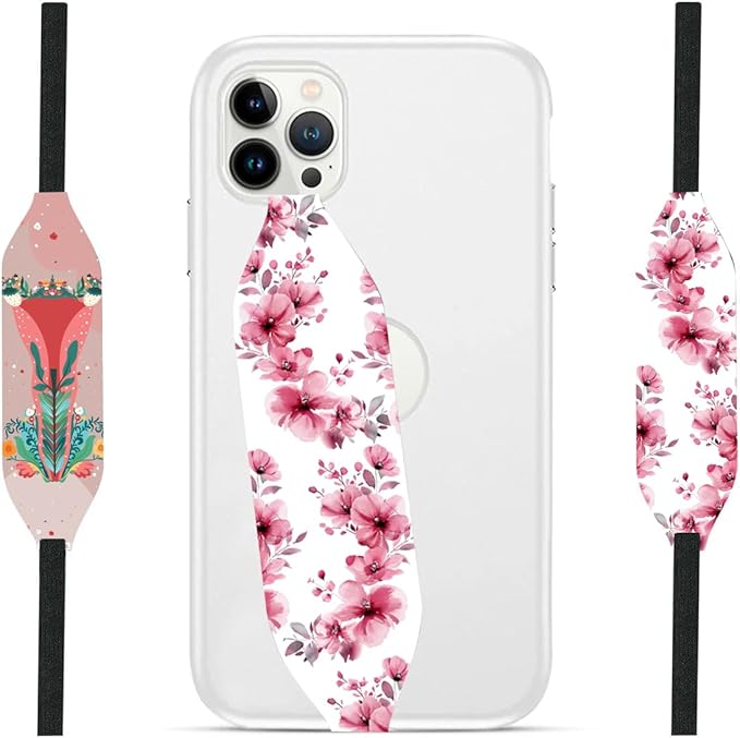 Phone Grip Strap - Pack of 2 Reversible Finger Holder for Phone Back, Customizable Anti-Slip Design, Wireless Charging Compatible Detachable Holder for iPhone - Boho Bouquet