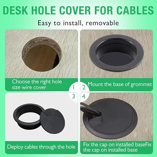 5 Pcs Desk Grommet 2-1/16" / 53 mm, Desk Cord Hole Cover, Cable Grommet ABS Plastic, Desk Hole Grommet for Home & Office Pc, Detachable Adjustable Cable Cord Organizer-Black