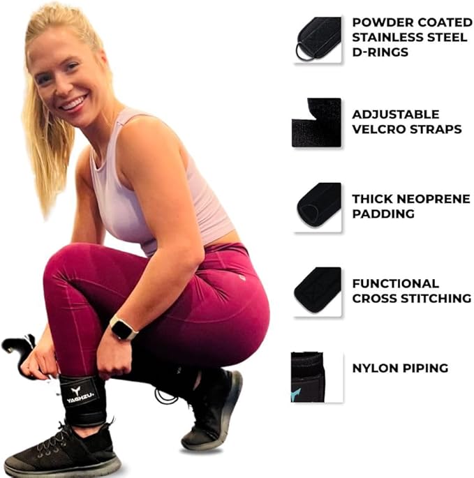 Ankle Straps for Cable Machines Women - Adjustable Gym Ankle Strap for Cable Machine, Neoprene Padded Cable Straps, Durable Leg Strap with Cable Cuff, Glute Kickback Ankle Strap with D Rings