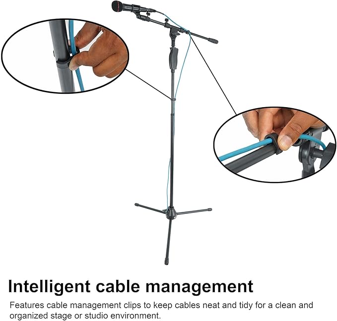 Rockville RVMIC3 V2 Portable Adjustable Tripod Boom Mic Stand for Singers & Musicians, Quick Release Clutch, Sturdy All-Metal, 25"-46.5" Telescopic Boom, Foldable, 6.7 lbs