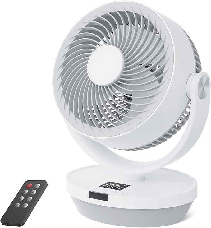 Fan for Bedroom, 13" Air Circulator Fans with Remote, 120°Vertical Manual +90°Oscillating Desk fan, 60ft Powerful Airflow, Portable Fan With 4 Speeds, 4 Modes, 12H Timer, 25dB Quiet Smallfan (White)