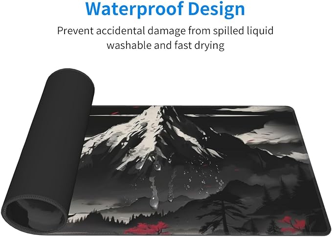 Extended Gaming Mouse Pad, Large Desk Mat XL Anime Mouse Pad Waterproof with Stitched Edges, Non-Slip Desktop Pad for Home and Office, Level Up Your 31.5x11.8 Inch (Snow Mountain)